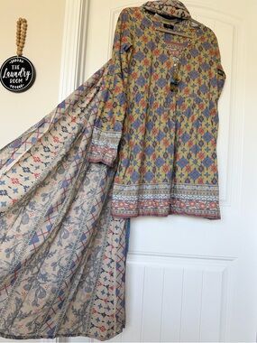 Boho Printed Kurta Set in Mustard and Beige- Make Bundle, Save 💰.